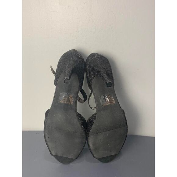 Wild Rose Womens Black Glitter Peep Toe Ankle Strap Heels Size 7.5 - Picture 8 of 8
